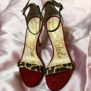 Sam Edelman Red and Leopard Strappy Sandals